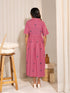 Pink Cotton Geometric Gathered Dress